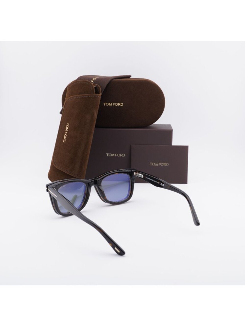 Tom Ford FT5970-B 052 Square Eyeglasses 50mm - Havana / Clear with Green Clip-on - Picture 5 of 9